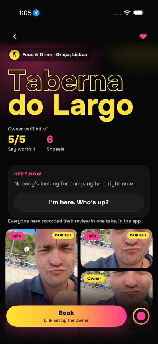 A place’s page in the app with its Shpeels.